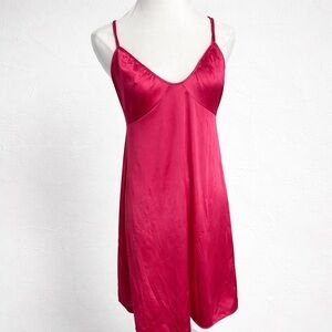 Vintage Hot Pink Satin Slip Dress Bias Cut Lingerie Y2K 36
